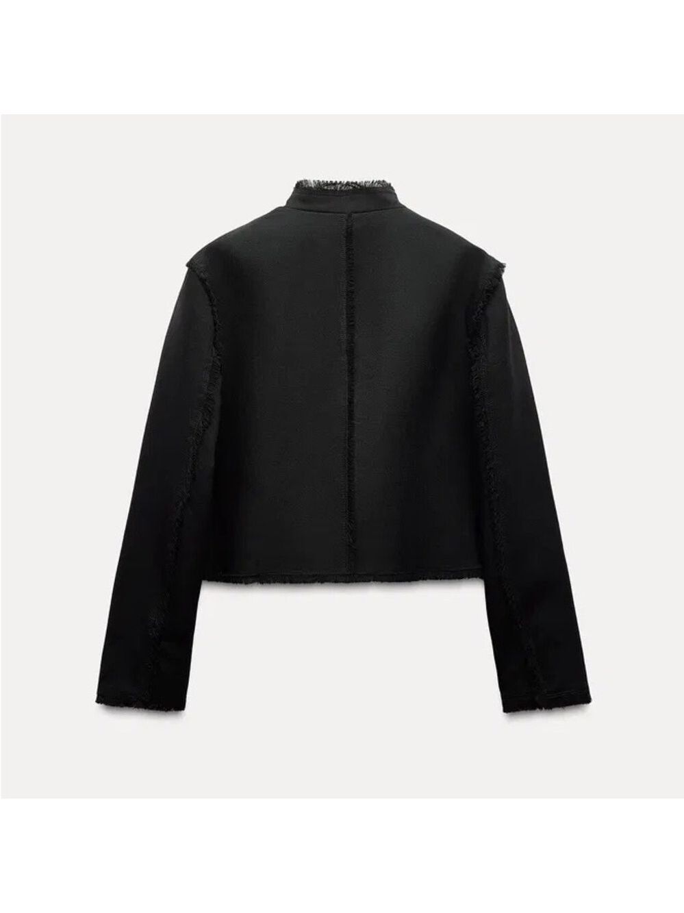 Zara ZW Collection 100% Wool Fringed Cropped Jacket Size L - Picture 2 of 13